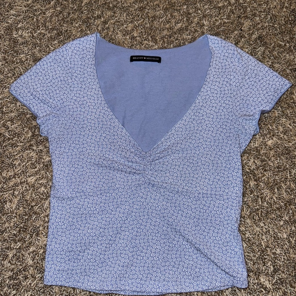 Brandy Melville Women's Cute Light Blue Flower Top